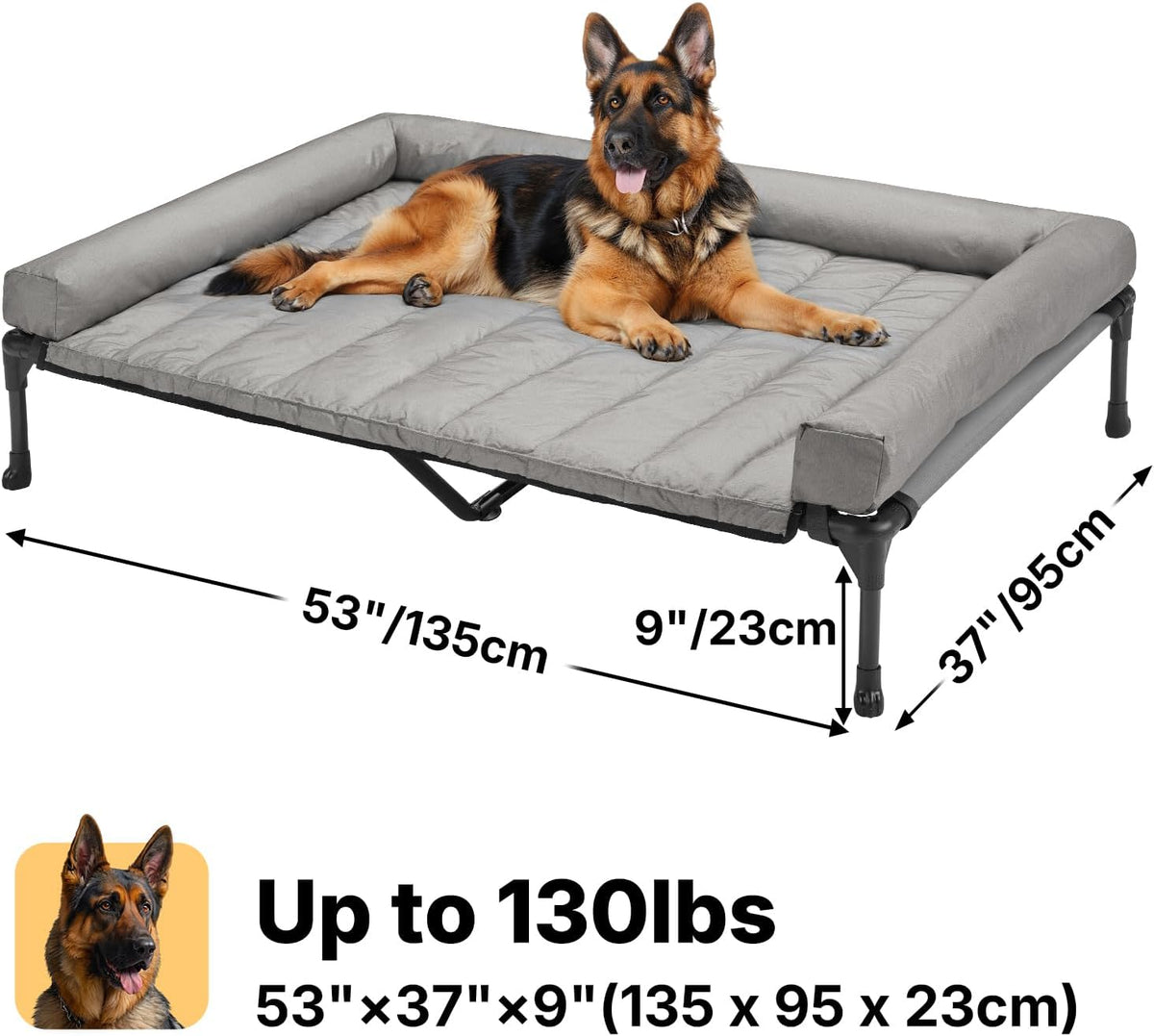 Veehoo Cooling Elevated Dog Bed Add Removable Waterproof Bolster Cushion Mat, Raised Pet Cot with