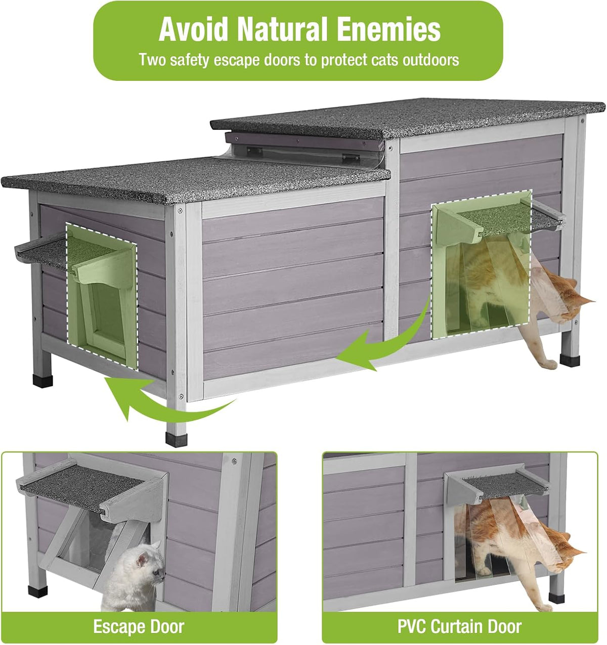 GUTINNEEN Outdoor Cat House Weatherproof Feral Kitty Shelter for Winter Cat Condo with Large