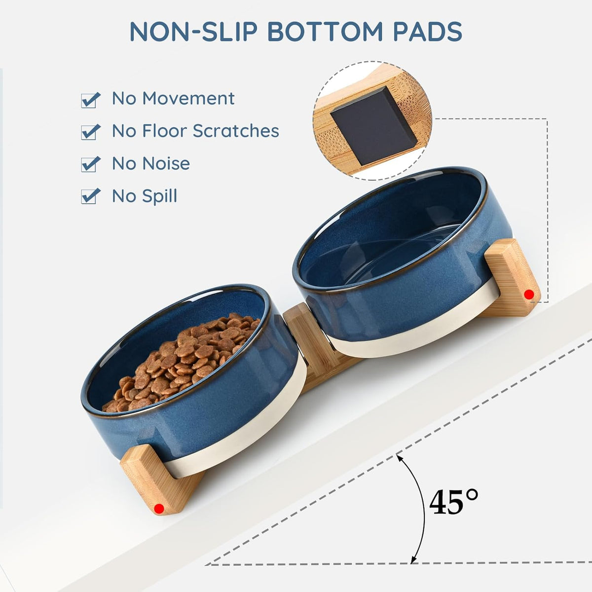SPUNKYJUNKY Ceramic Dog and Cat Bowl Set with Wooden Stand, Modern Cute Weighted Food Water Bowl