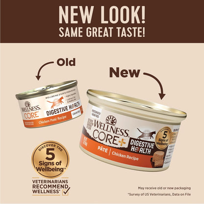Wellness CORE+ Digestive Health Pate Adult Wet Cat Food, Natural, Protein-Rich, Grain Free, 3