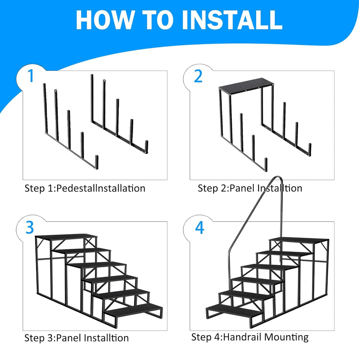 RV Stairs 6 Step Ladder, RV Steps Anti-Slip, Hot Tub Steps with Handrail, 660 lbs RV Ladder for 5th