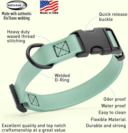 Dogline Biothane Waterproof Dog Collar with Quick Release Buckle Strong Coated Nylon Webbing with
