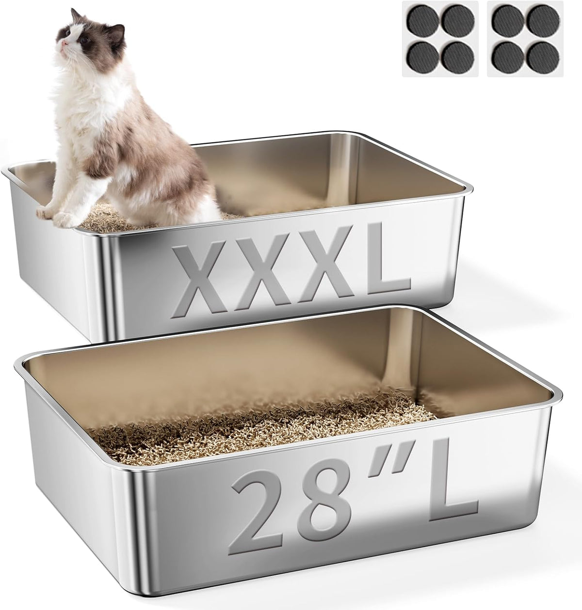 2 Pack Cat Pan Giant 28" Extra Large Stainless Steel Cat Litter Pan Metal Cat Litterbox for Big