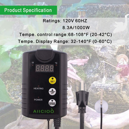 Aiicioo Under Tank Heater Thermostat - Reptile Heating Pad with Temperature Control Reptile Heat