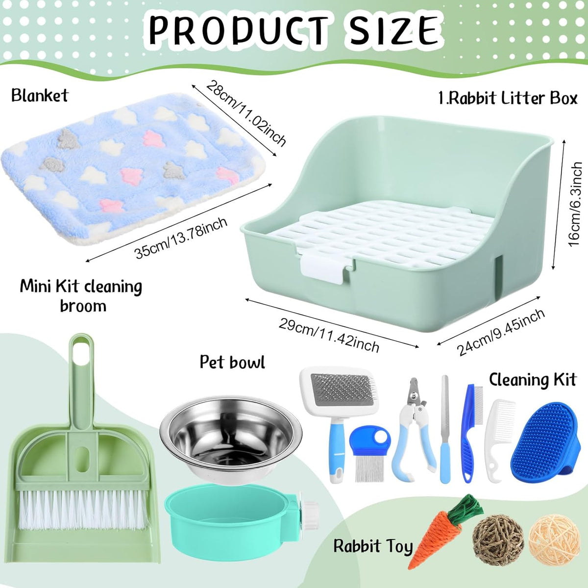 15 Pcs Rabbit Starter Kit Small Rabbit Litter Box Animal Grooming Kit Bunny Toys Bowl Blankets with