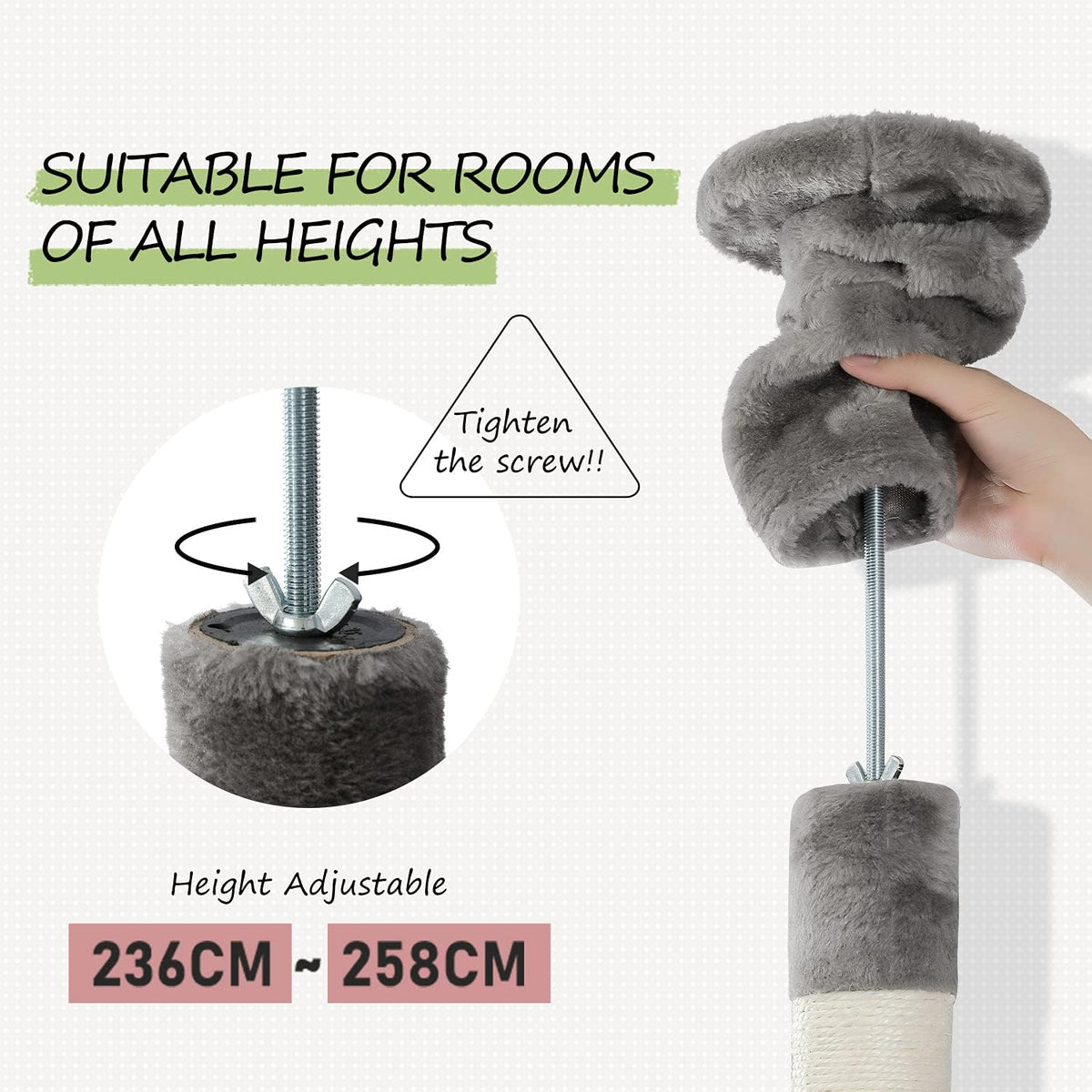 PEQULTI Floor to Ceiling Cat Tree 92.9’’-101.6’’ Height Adjustable Cat Tower Tall Kitty Climbing