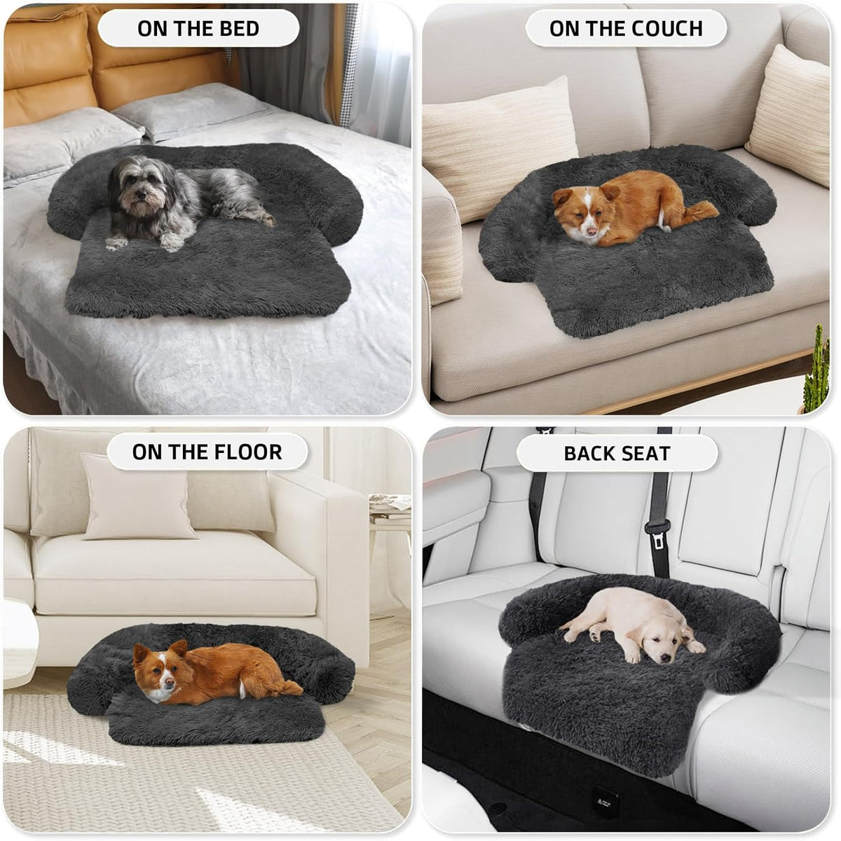 Calming Dog Bed Fluffy Plush Dog Mat for Furniture Protector with Removable Washable Cover for