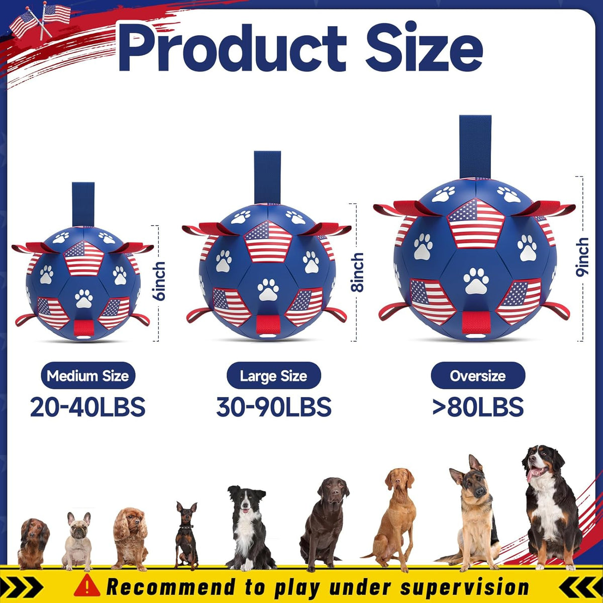 QDAN Dog Toys, Soccer Ball with Straps, Durable Dogs Balls for Extra Large Breeds, Beach Pool Water