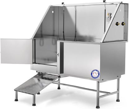 Flying Pig 62" Stainless Steel Pet Dog Grooming Bath Tub with Walk-in Ramp & Accessories (Left