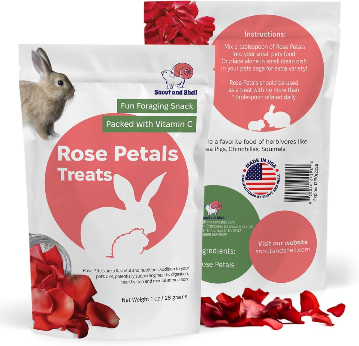 Snout and Shell Rose Petals Treats – Natural Snack for Rabbits, Guinea Pigs & Chinchillas – Vitamin
