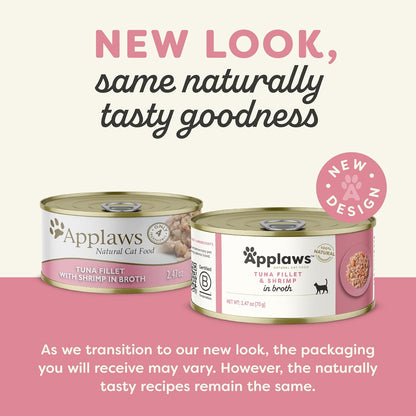 Applaws Natural Wet Cat Food, 24 Count, Limited Ingredient Canned Wet Cat Food, Tuna with Shrimp in