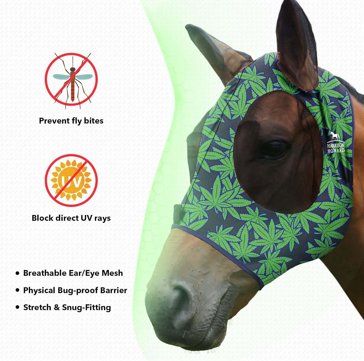 Harrison Howard Super Comfort Stretchy Fly Mask Large Eye Space with UV Protection Soft on Skin