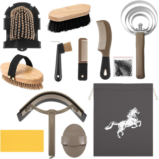Abbylike 12 Pieces Horse Grooming Kit Racing Festival Tack Room Supplies Horse Brush Sets Equine
