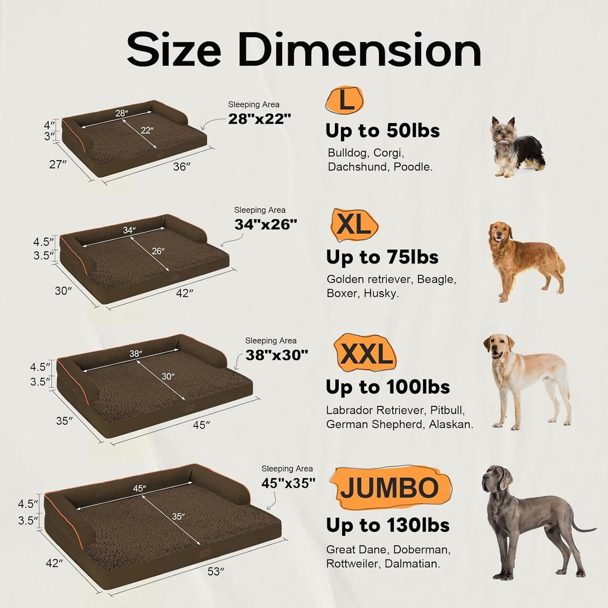 Large Dog Bed Orthopedic Washable - Memory Foam Couch Sofa - XXL Large Big Dogs - Beds Bolster Pet