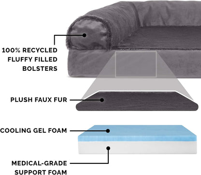 Furhaven Cooling Gel Dog Bed for Medium/Small Dogs w/ Removable Bolsters & Washable Cover, For Dogs