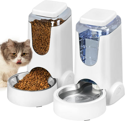Automatic Cat Feeder and Water Dispenser with Stainless Steel Bowl Dog Gravity Food Feeder and