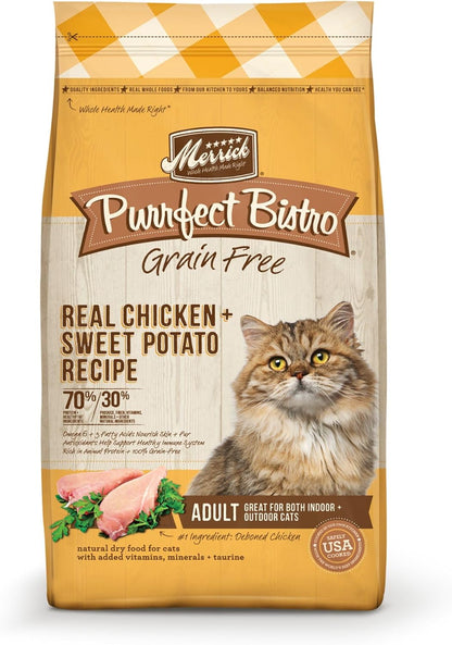 Merrick Purrfect Bistro Grain Free Natural Dry Cat Food For Adult Cats, Real Chicken And Sweet