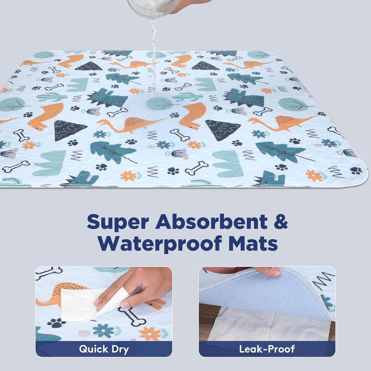 FURTIME Washable Pee Pads for Dogs, 2 Pack Large 34"x36" Super Absorbent Reusable Puppy Pads, 100%