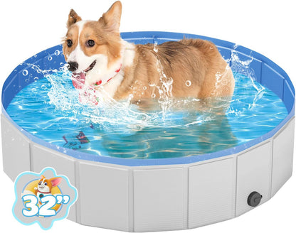 Portable Dog Pool PVC Pet Swimming Pool Bathtub Collapsible Dog Pool, Hard Plastic Pool for Pets to