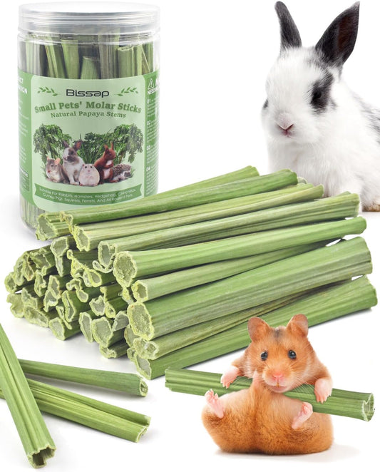 Bissap 50PCS Rabbit Chew Sticks, Natural Papaya Stems Bunny Chews Treats for Rabbits Hamsters
