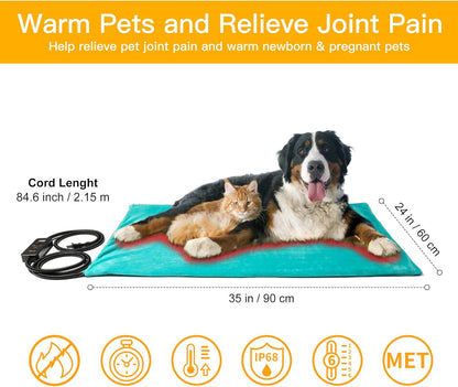 Toozey Large Pet Heating Pad, 6 Adjustable Temperature Dog Cat Heating Pad with Timer, Waterproof