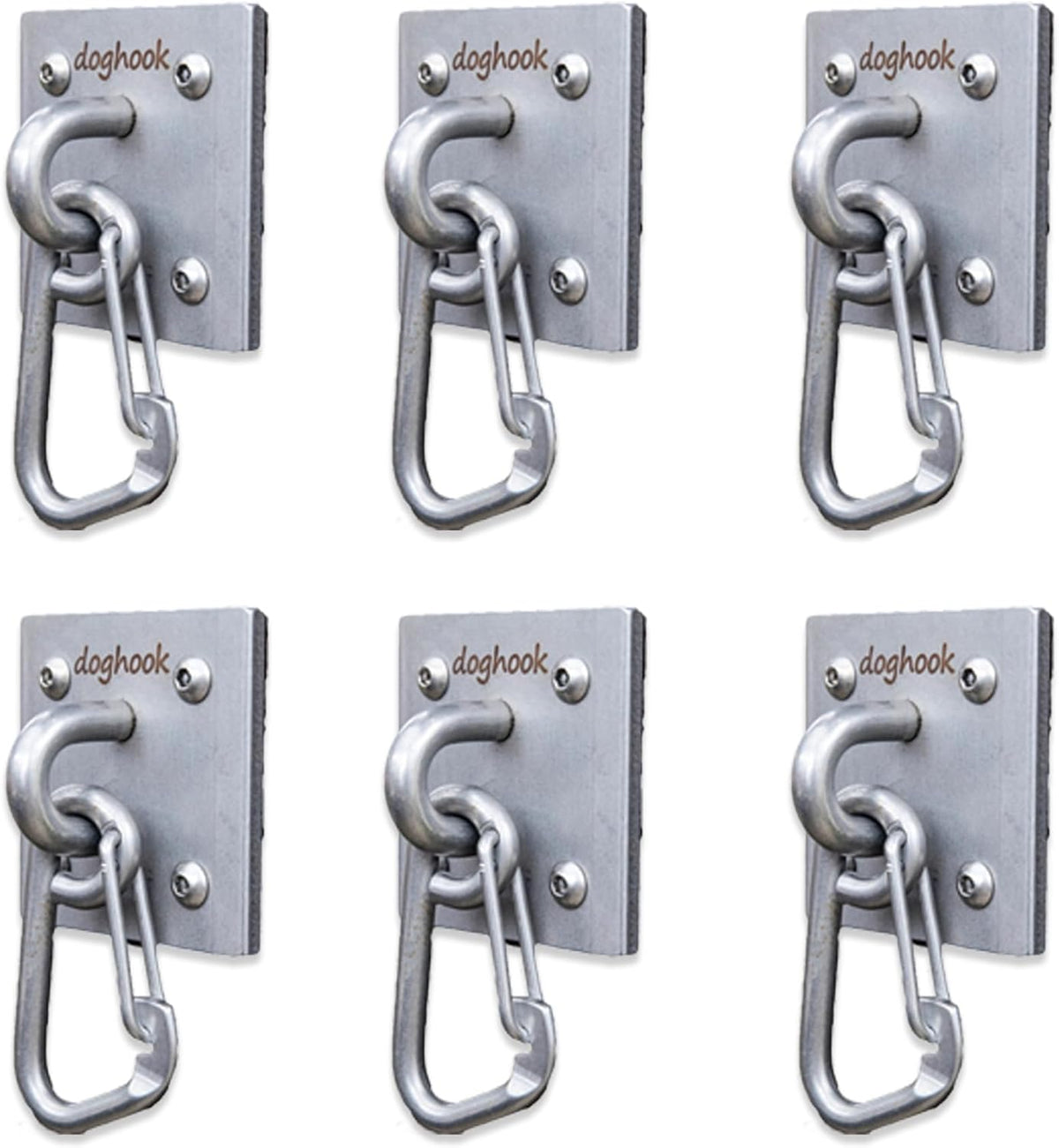 Canine Hitch- Secure Dog Leash Parking Wall Large Hook with Clip 6 Pack - Tie Out Stainless Steel &
