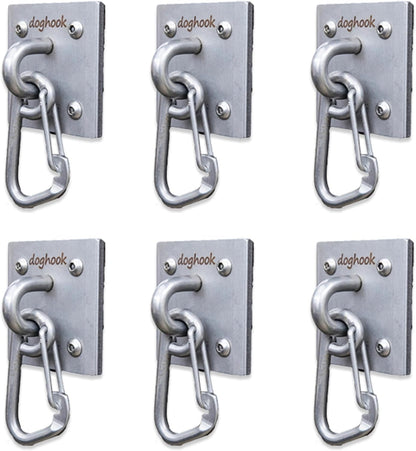 Canine Hitch- Secure Dog Leash Parking Wall Large Hook with Clip 6 Pack - Tie Out Stainless Steel &