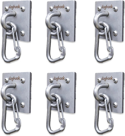 Canine Hitch- Secure Dog Leash Parking Wall Large Hook with Clip 6 Pack - Tie Out Stainless Steel &