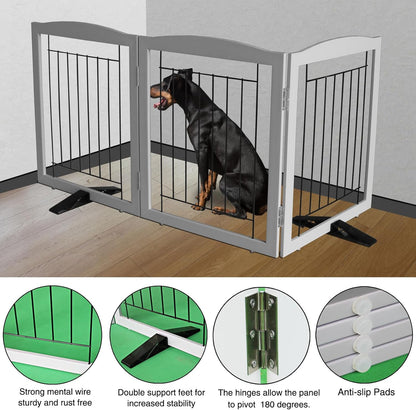ZJSF Freestanding Dog Fence Indoor, Foldable Dog Gate for Doorways, Stairs or Hallways, Sturdy Wood