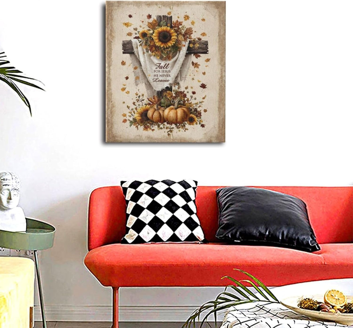 Christian Fall Wall Art Autumn Rustic Cross Sunflower Pumpkin Wall Decor Fall for Jesus He Never