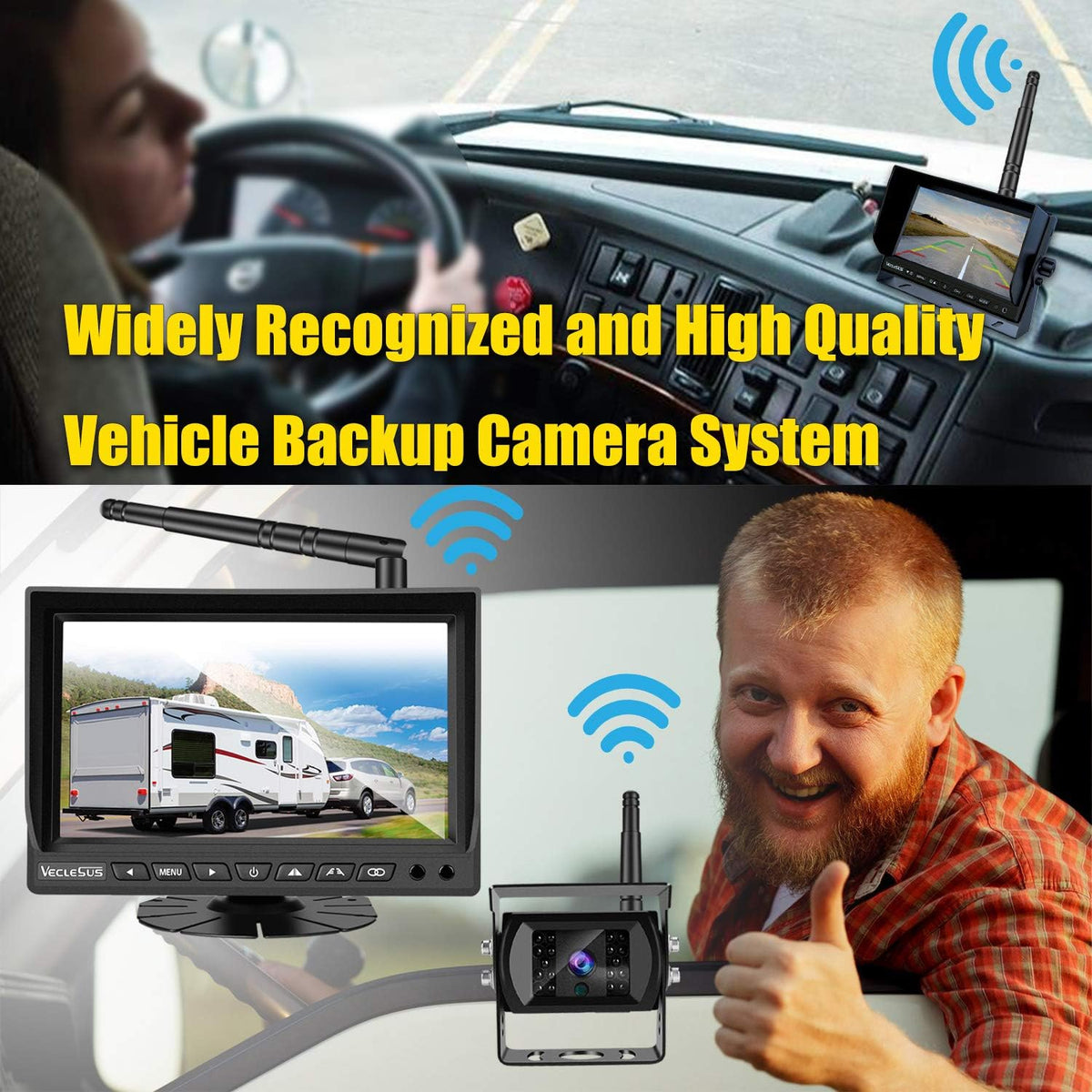 Wireless Backup Camera for Trucks VMW7 high Definition 1080P 7??IPS Monitor System,High-Speed