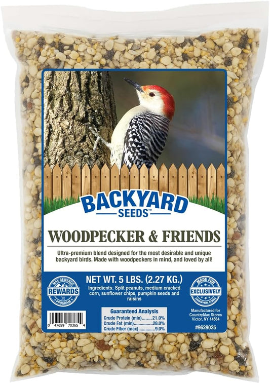 CountryMax Backyard Seeds Woodpecker No Waste Bird Seed Mix – 5 lb Bag | Shelled Peanuts, Sunflower