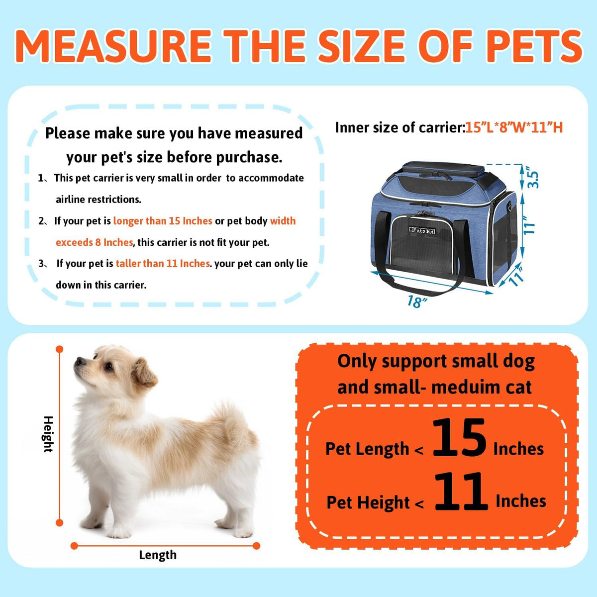 Petskd Top-Expandable Pet Carrier 18x11x11 Inches Delta American United Airline Approved