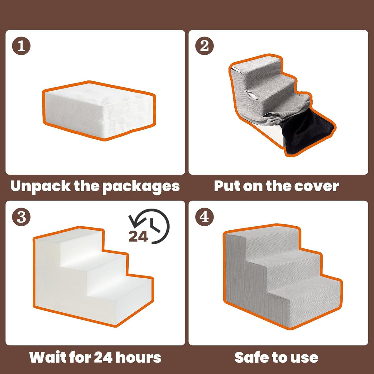 MEWANG Dog Stairs for Small & Medium Dogs and Old Cats –3/4/ 5 Steps High-Density Foam Pet Ramp for