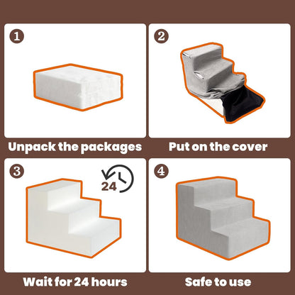 MEWANG Dog Stairs for Small & Medium Dogs and Old Cats –3/4/ 5 Steps High-Density Foam Pet Ramp for