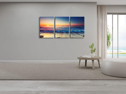 Wieco Art 3 Piece Sea Waves Canvas Prints Modern Seascape Artwork Landscape Pictures Paintings on