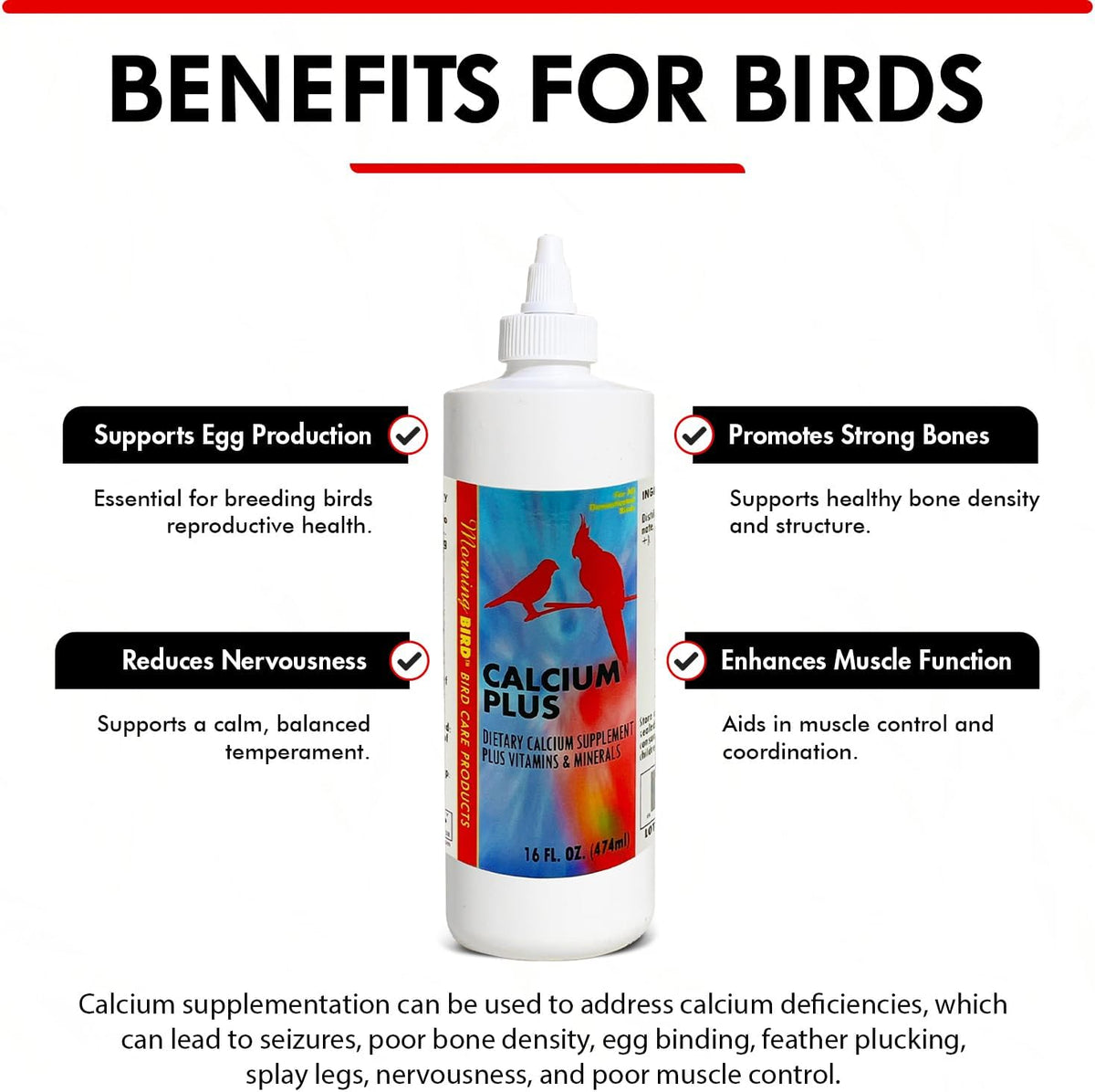 Morning Bird Calcium Plus Liquid Supplement for Birds - Liquid Calcium Formula with Magnesium and