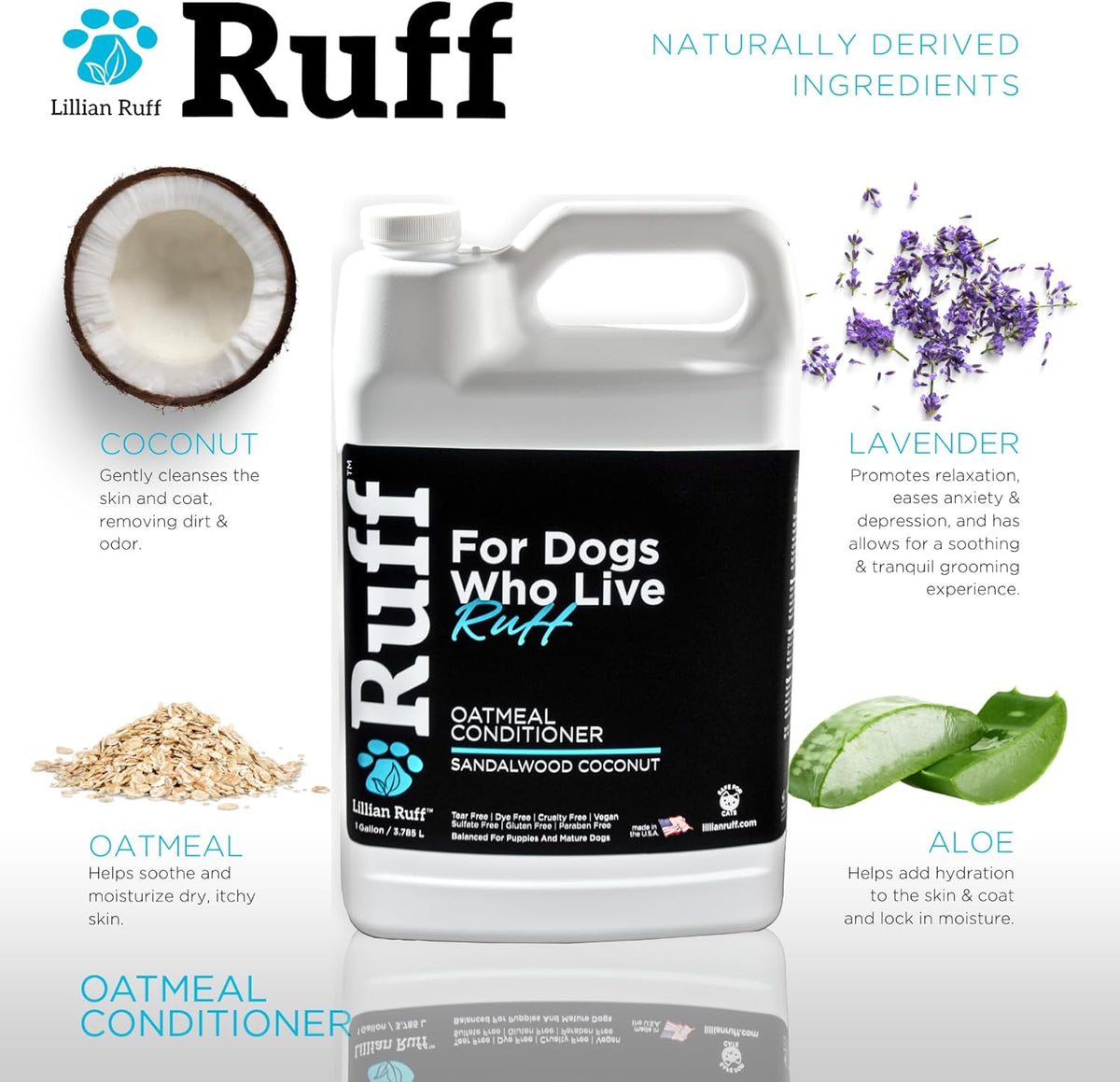 Ruff by Lillian Ruff Sandalwood Coconut Oatmeal Conditioner for Dogs – Moisturize & Soothe Dry