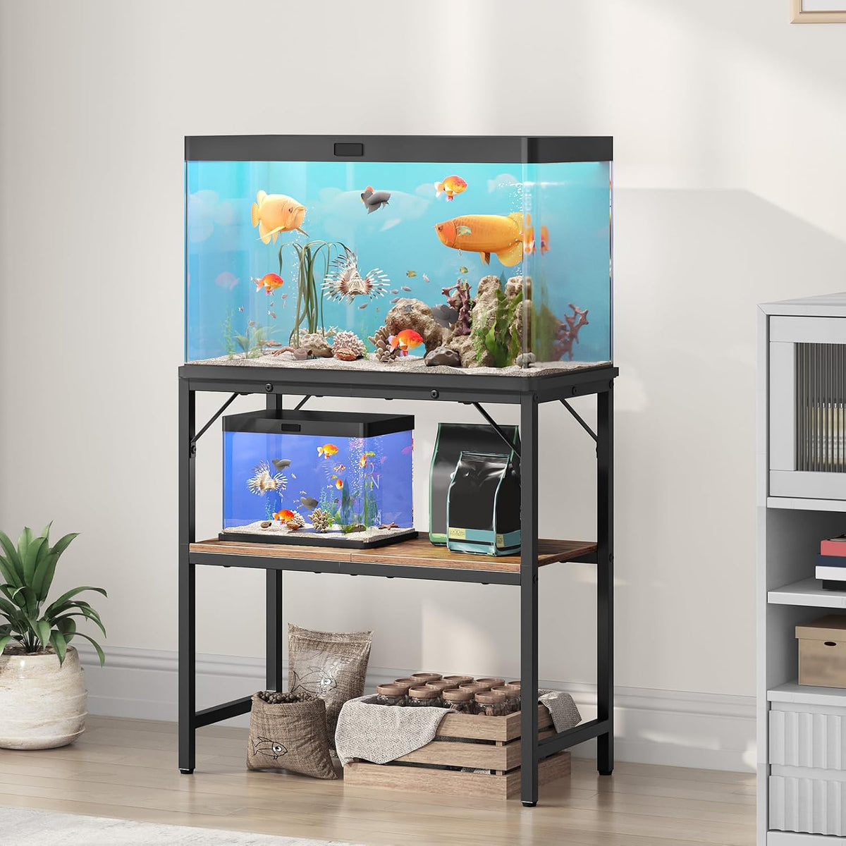 20 Gallon Fish Tank Stand, Aquarium Stand with 2-Tier Storage Shelves, Heavy Duty Breeder Turtle