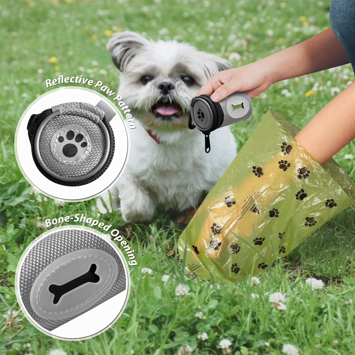 Glow Dog Poop Bag Holder for Leash Doggie Waste Bag Dispenser Puppy Potty Carrier Small Doggy