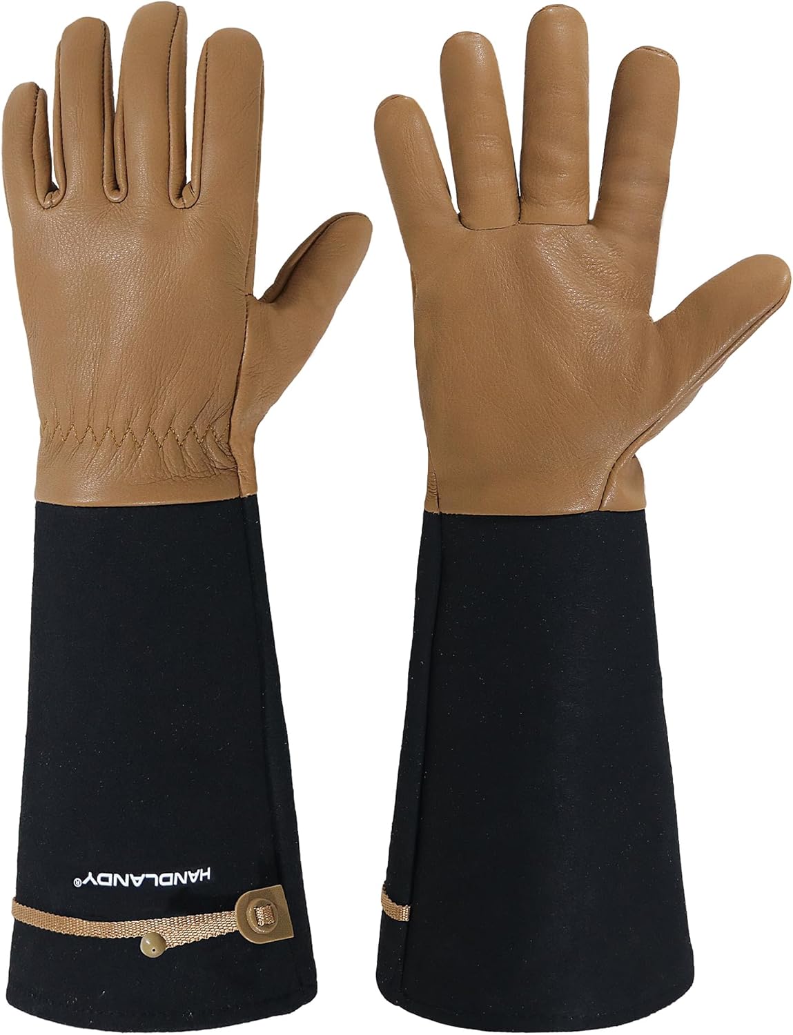 HANDLANDY Long Gardening Gloves for Men & Women, Cowhide Leather Rose Pruning Gloves, Breathable