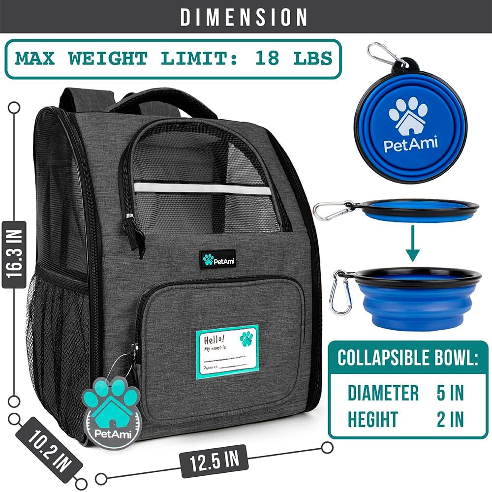 PetAmi Dog Backpack Carrier for Small Large Cat, Pet, Puppy, Ventilated Pet Hiking Backpack Travel