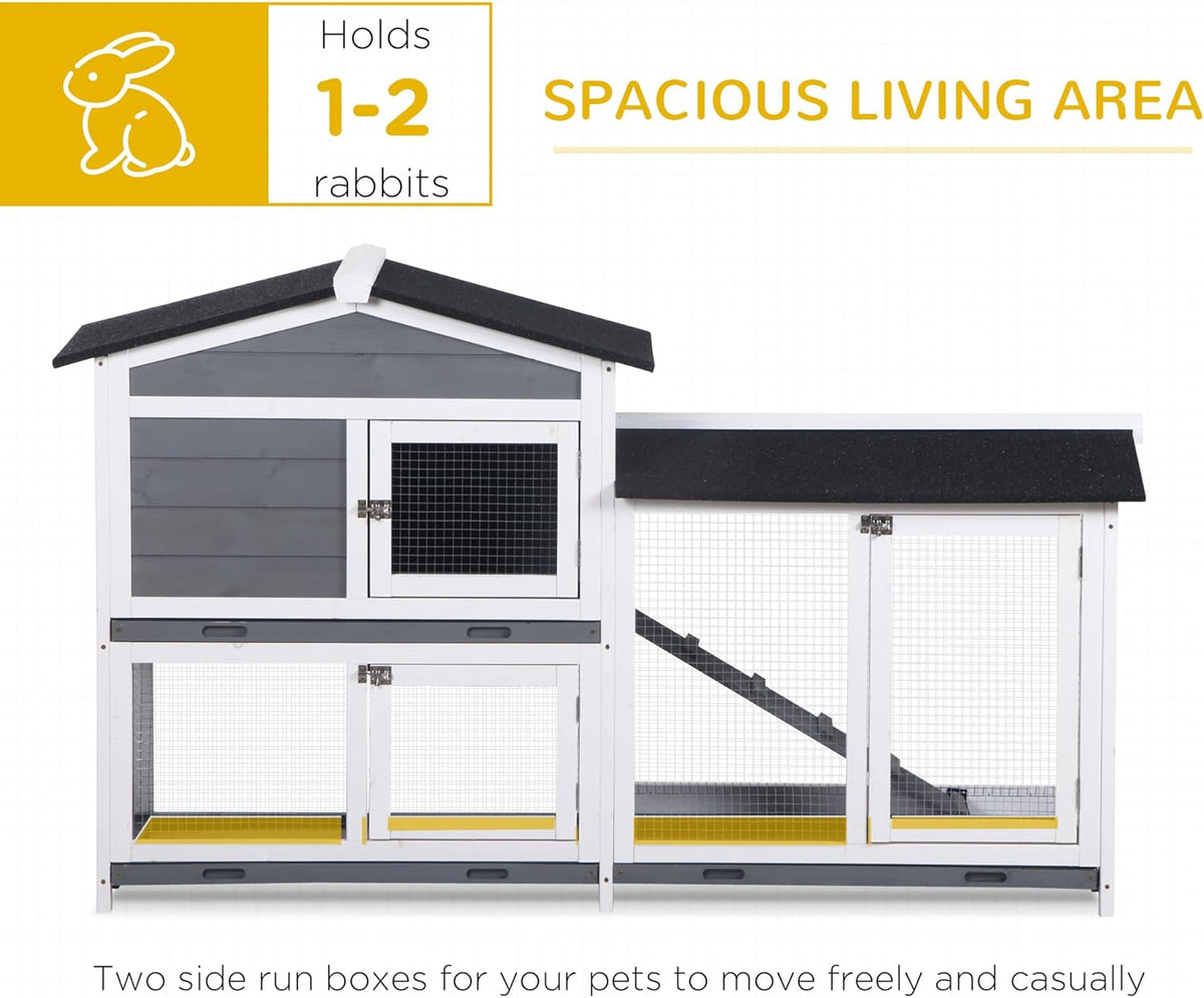 PawHut 62" Rabbit Hutch, Wooden Bunny Hutch, Guinea Pig Cage, Small Animal Enclosure with Run Area