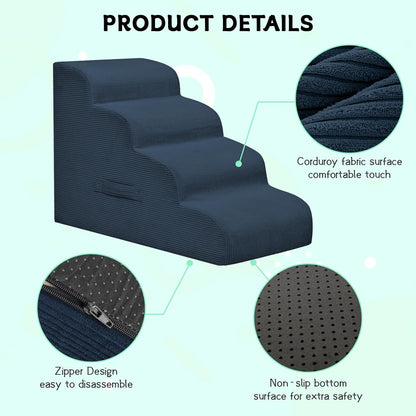 Dog Steps for Small Dogs, 3-Step Pet Ramp Stairs for High Beds and Sofa, Non-Slip Pet Stairs for