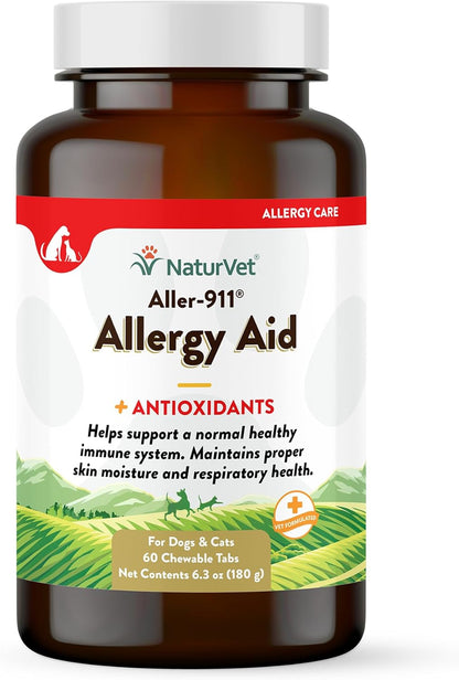 NaturVet Aller-911 Advanced Allergy Aid for Dogs, Cats – Antioxidant-Rich Pet Supplement with
