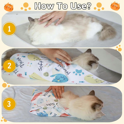 Cat Wrap for Grooming-Premium Cat Grooming Wrap Cat Restraint for Nail Clipping, Self-Adherent Soft