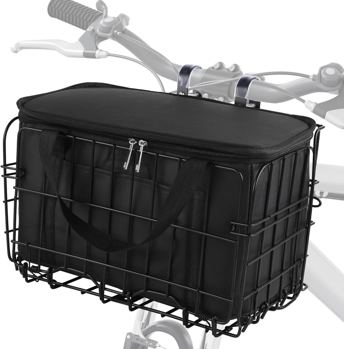 Aodaer Bike Basket with Removable Liner Bag Cargo Net Large Folding Bike Basket Quick Release Metal