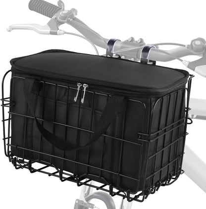 Aodaer Bike Basket with Removable Liner Bag Cargo Net Large Folding Bike Basket Quick Release Metal