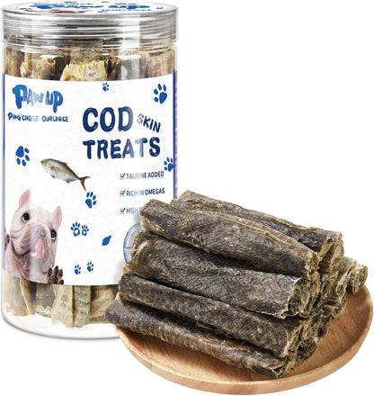 Dog Treats, Cod Skins Dog Treat with Taurine, One-Ingredient Grain-Free Chew Fish Skin Rolls Rich