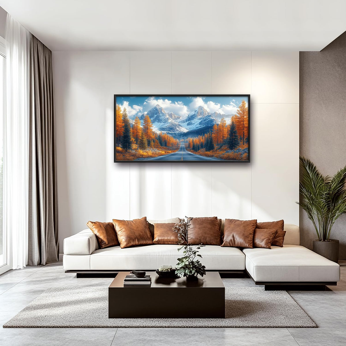 Large Forest Mountain Landscape Wall Art for Living Room, Nature Highway Road Scenery Canvas